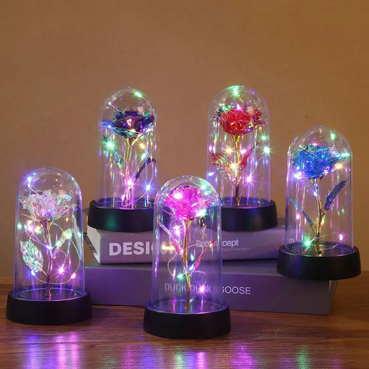 LED Enchanted Galaxy Rose Eternal Beauty Rose With Fairy Lights in Dome